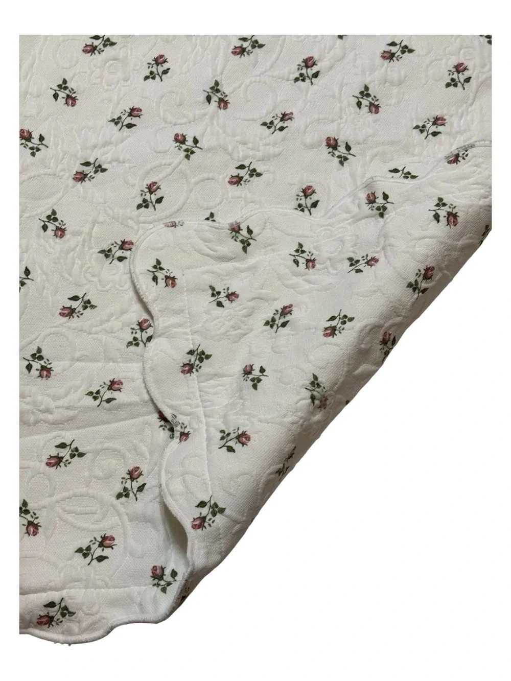 2 Colchas Domingo Matelasse Quilted Pillow Shams King Pink Roses Ivory Scalloped